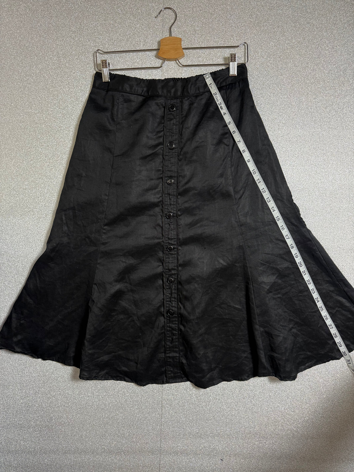 Lino USA 100% Linen M Black Button Down Midi Skirt
