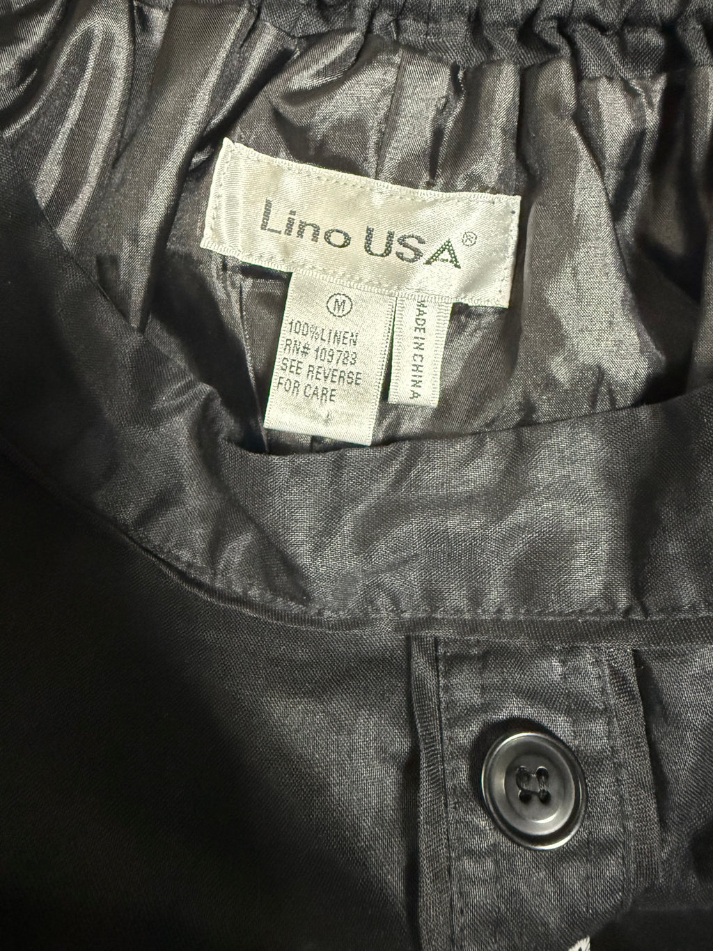 Lino USA 100% Linen M Black Button Down Midi Skirt