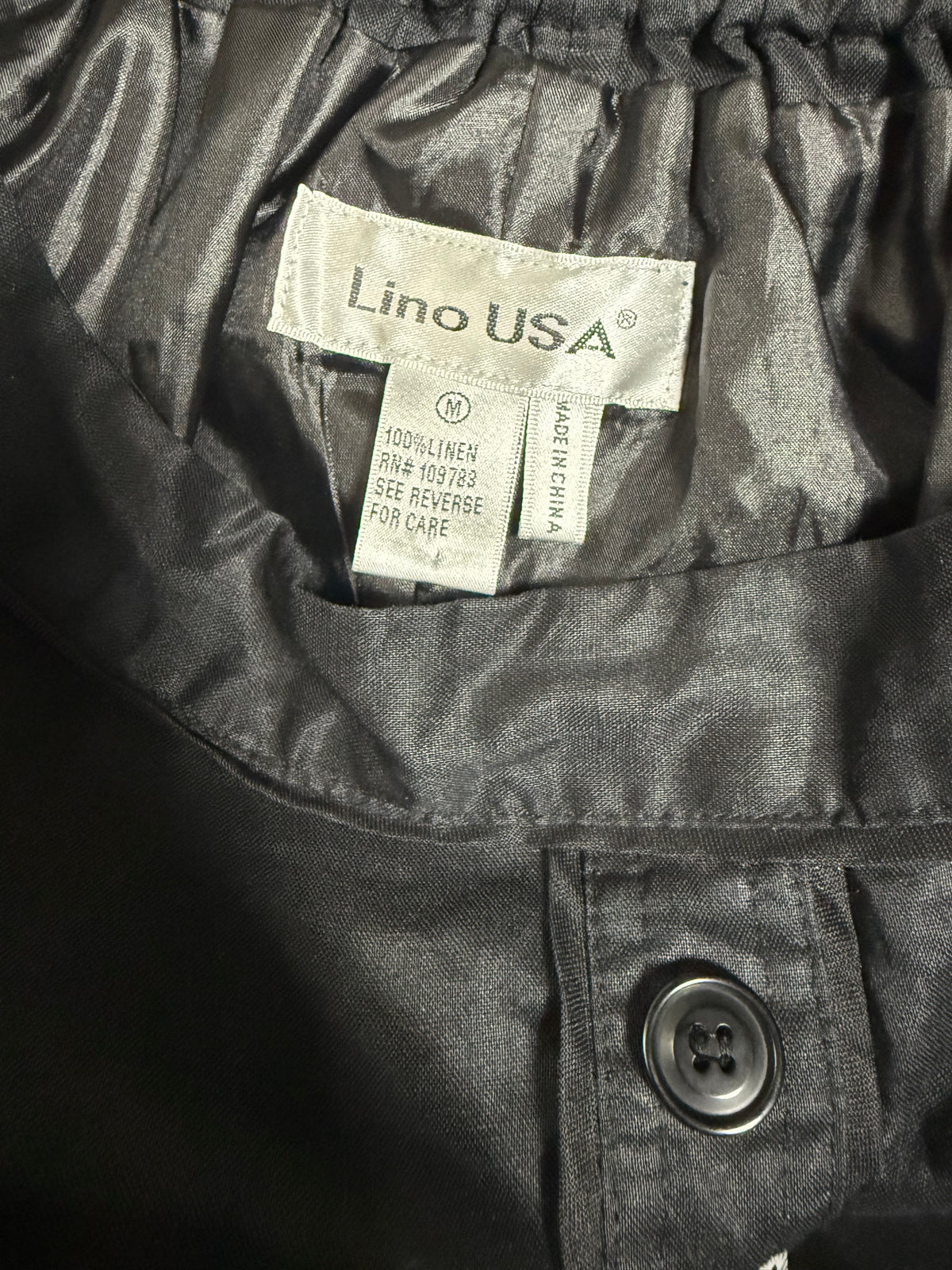 Lino USA 100% Linen M Black Button Down Midi Skirt