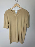Rena Rowan 54% Silk 46% Cotton 2X Beige Knit V-Neck Short Sleeve Shirt