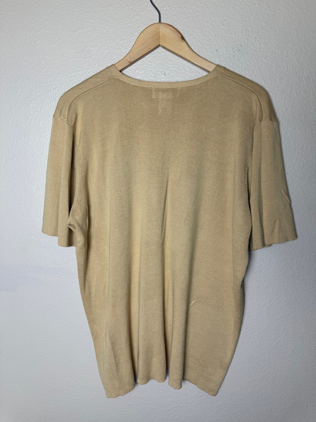 Rena Rowan 54% Silk 46% Cotton 2X Beige Knit V-Neck Short Sleeve Shirt