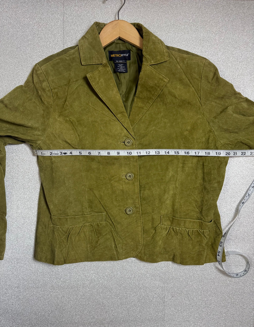 MetroStyle 100% Leather Size 16 Green Blazer