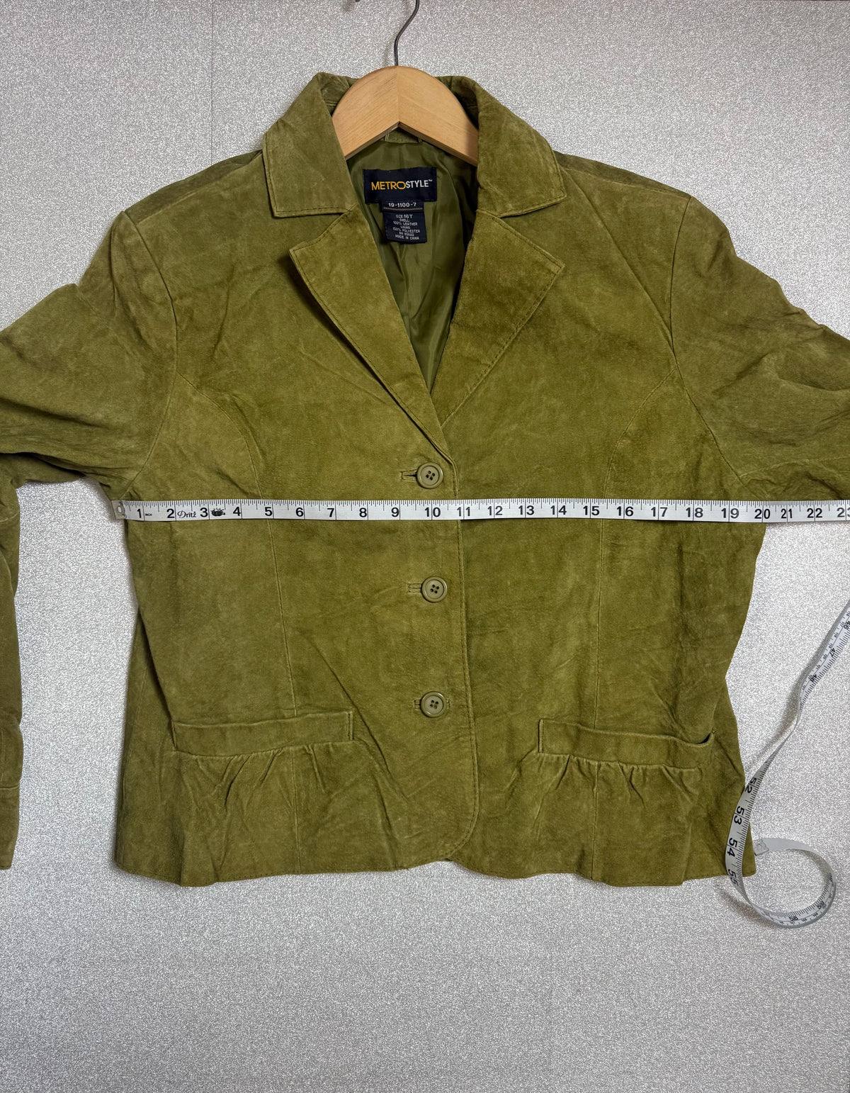 MetroStyle 100% Leather Size 16 Green Blazer