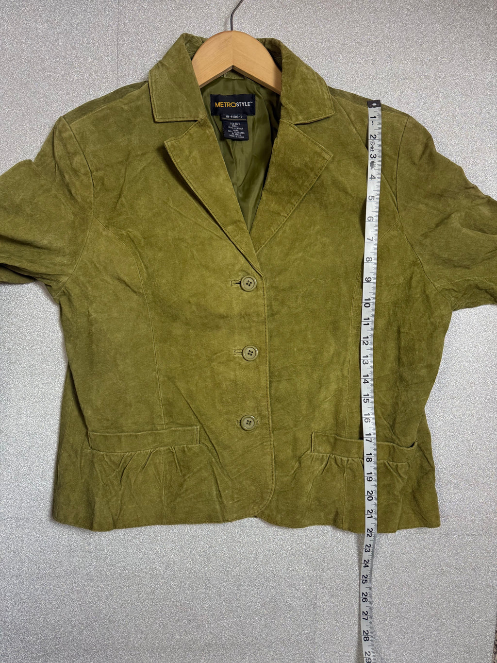MetroStyle 100% Leather Size 16 Green Blazer