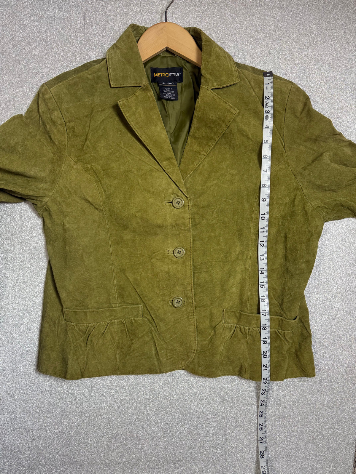 MetroStyle 100% Leather Size 16 Green Blazer