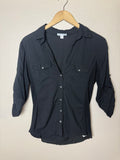 James Perse 100% Cotton Size 4 Black 3/4 Sleeve Button Down