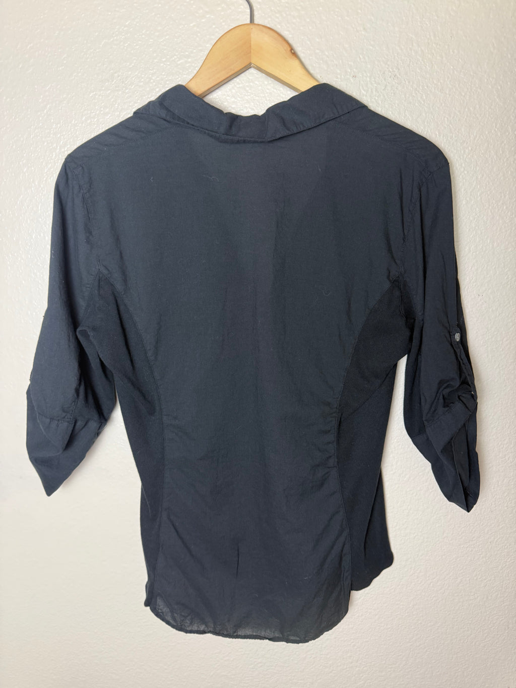 James Perse 100% Cotton Size 4 Black 3/4 Sleeve Button Down