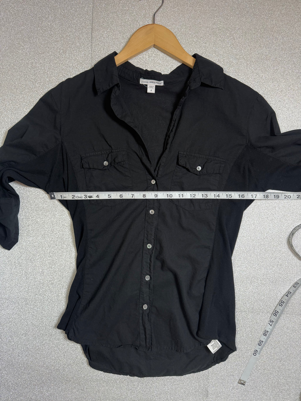 James Perse 100% Cotton Size 4 Black 3/4 Sleeve Button Down