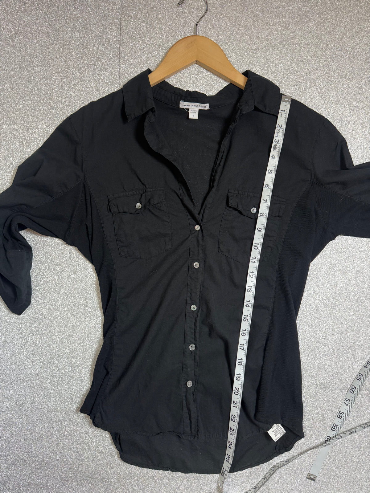 James Perse 100% Cotton Size 4 Black 3/4 Sleeve Button Down