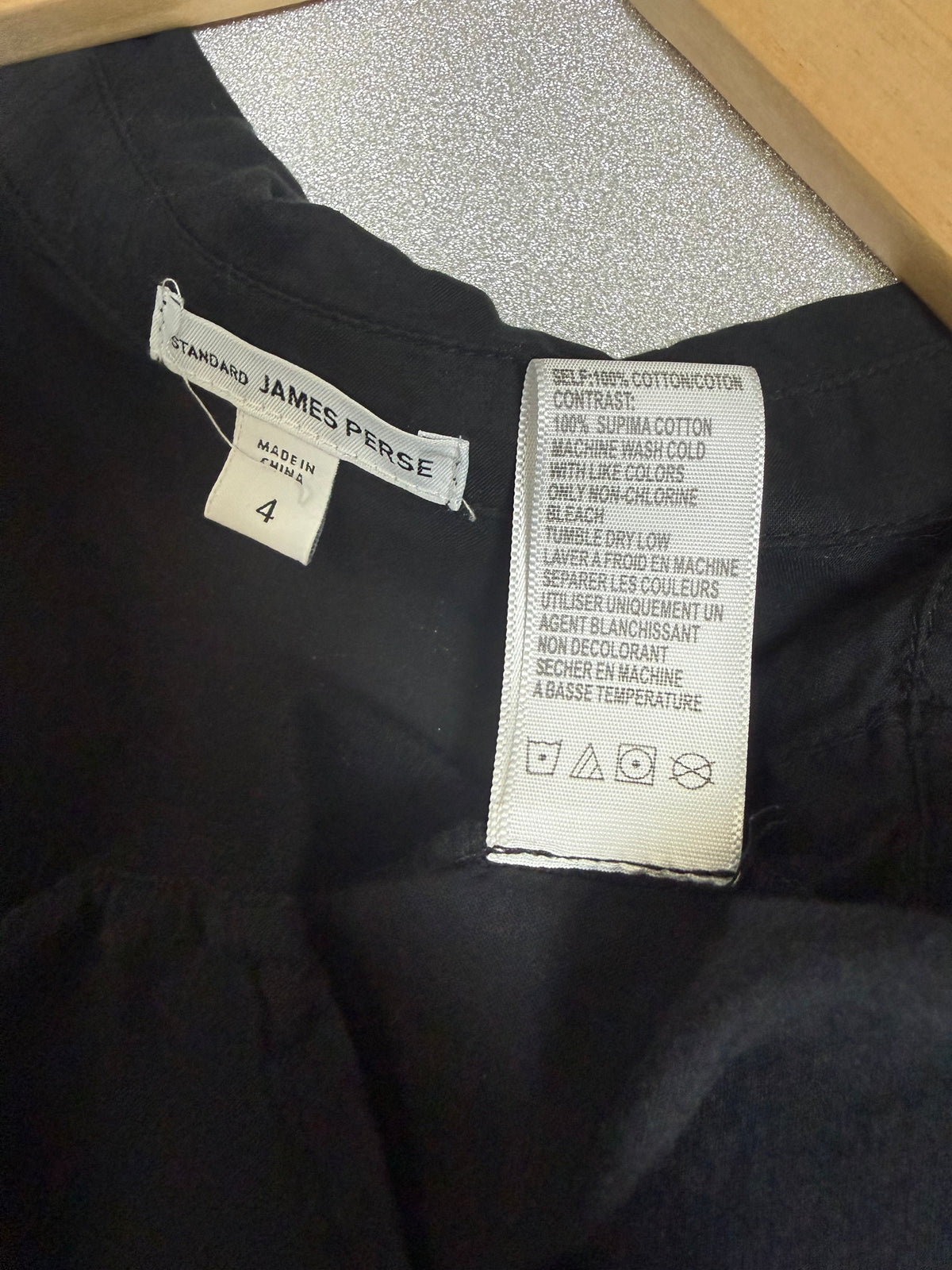 James Perse 100% Cotton Size 4 Black 3/4 Sleeve Button Down