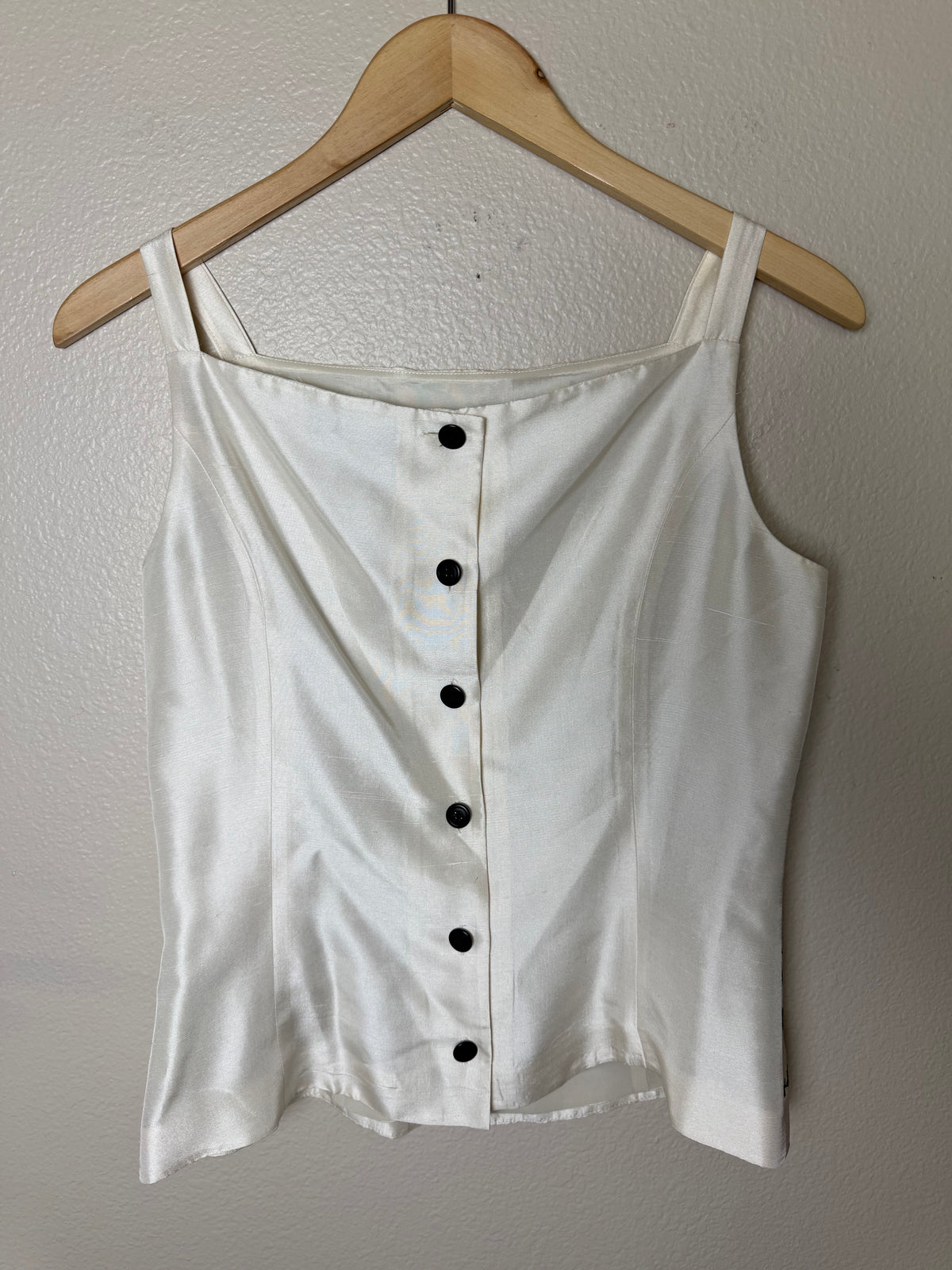 Ann Taylor 100% Silk Size 8 Off-White Plant Embroidered Spaghetti Strap Top