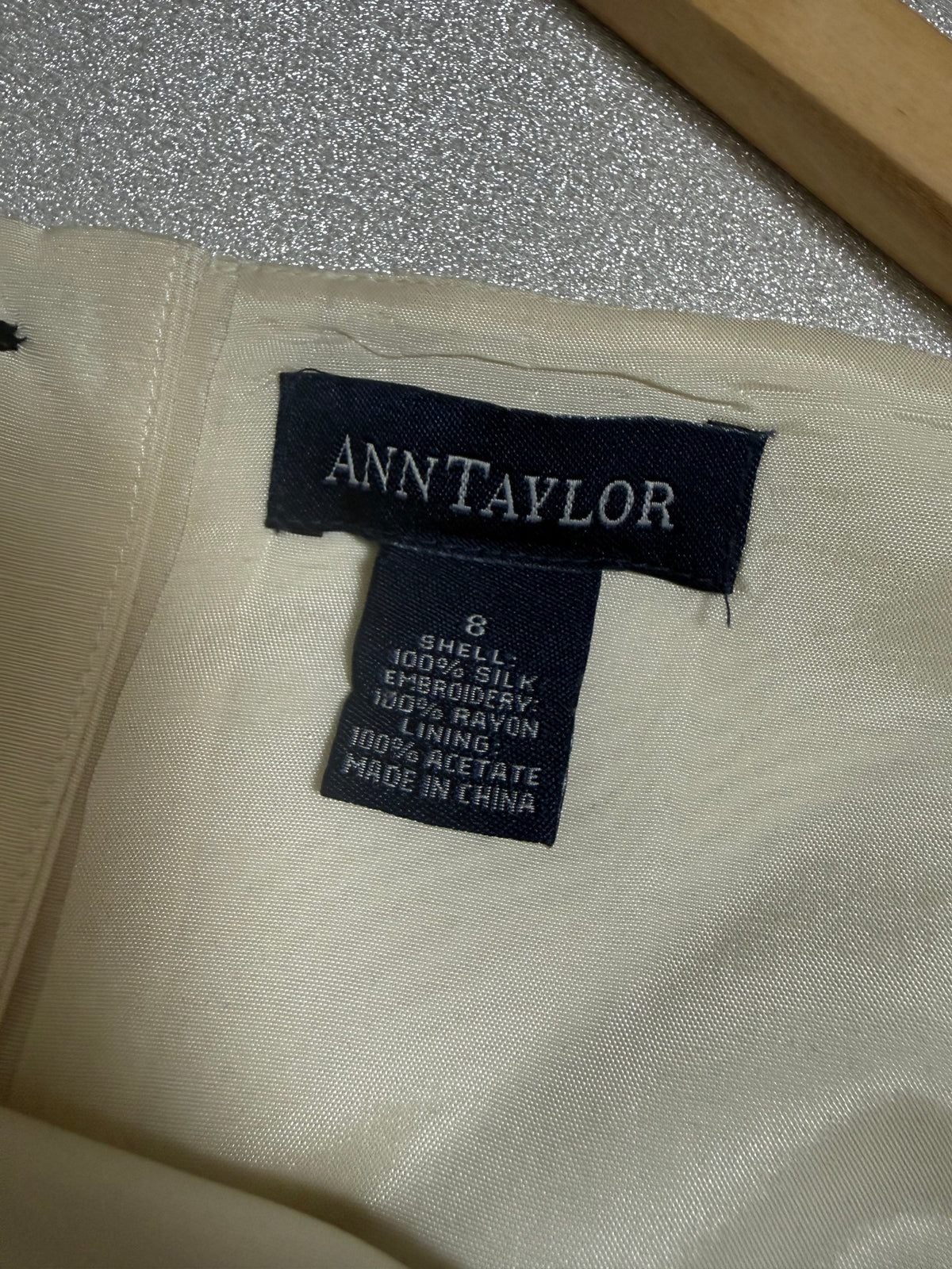 Ann Taylor 100% Silk Size 8 Off-White Plant Embroidered Spaghetti Strap Top