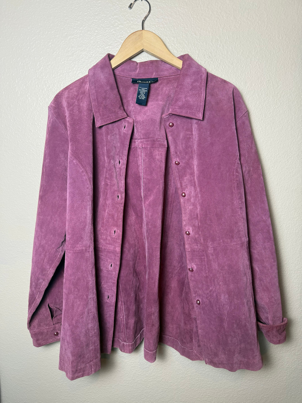 Denim & Co 100% Leather Suede Purple-Pink Button Up Jacket