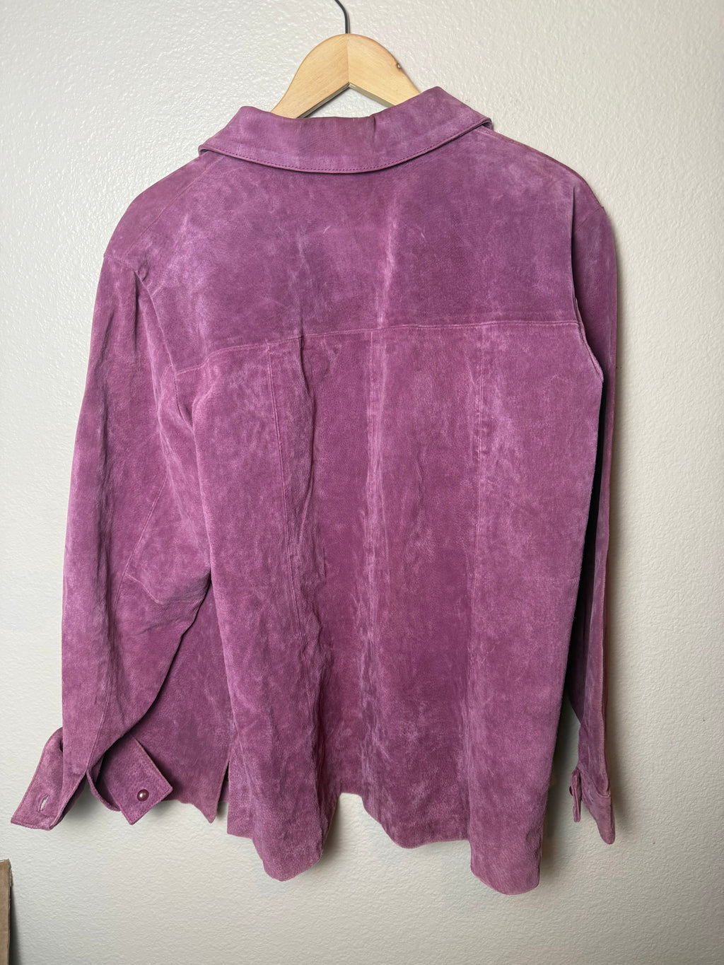 Denim & Co 100% Leather Suede Purple-Pink Button Up Jacket