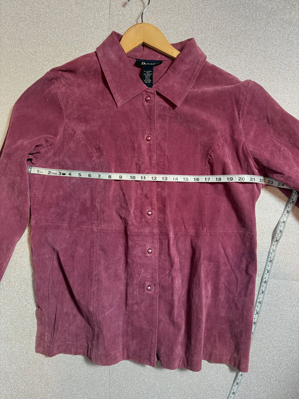 Denim & Co 100% Leather Suede Purple-Pink Button Up Jacket