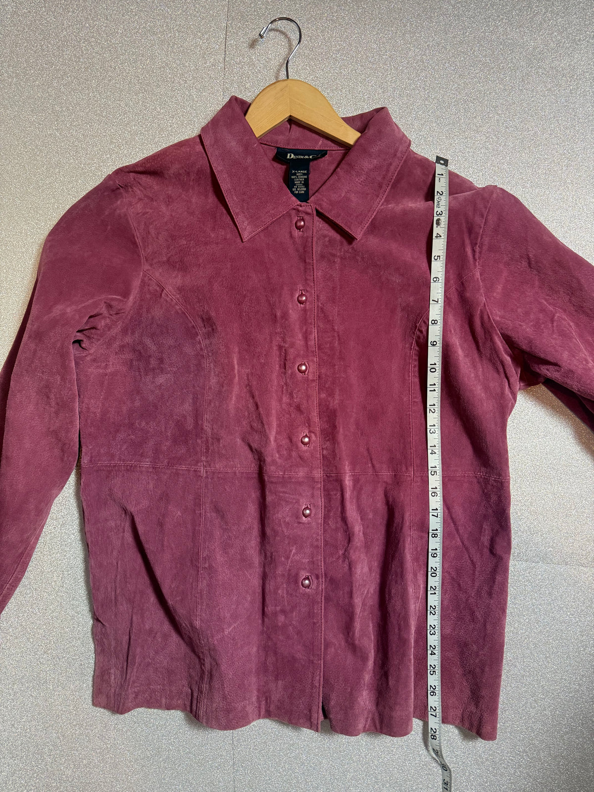 Denim & Co 100% Leather Suede Purple-Pink Button Up Jacket