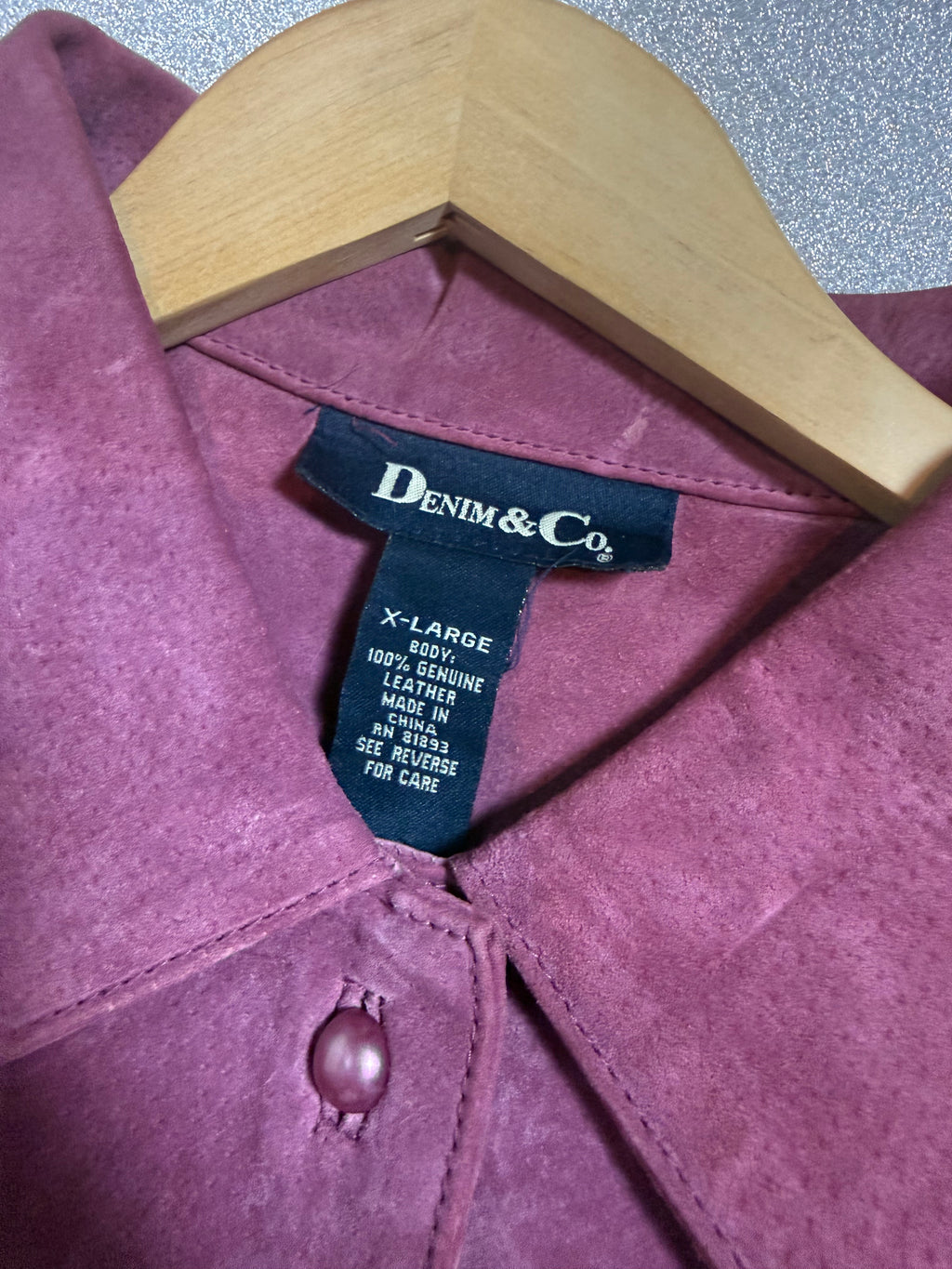 Denim & Co 100% Leather Suede Purple-Pink Button Up Jacket
