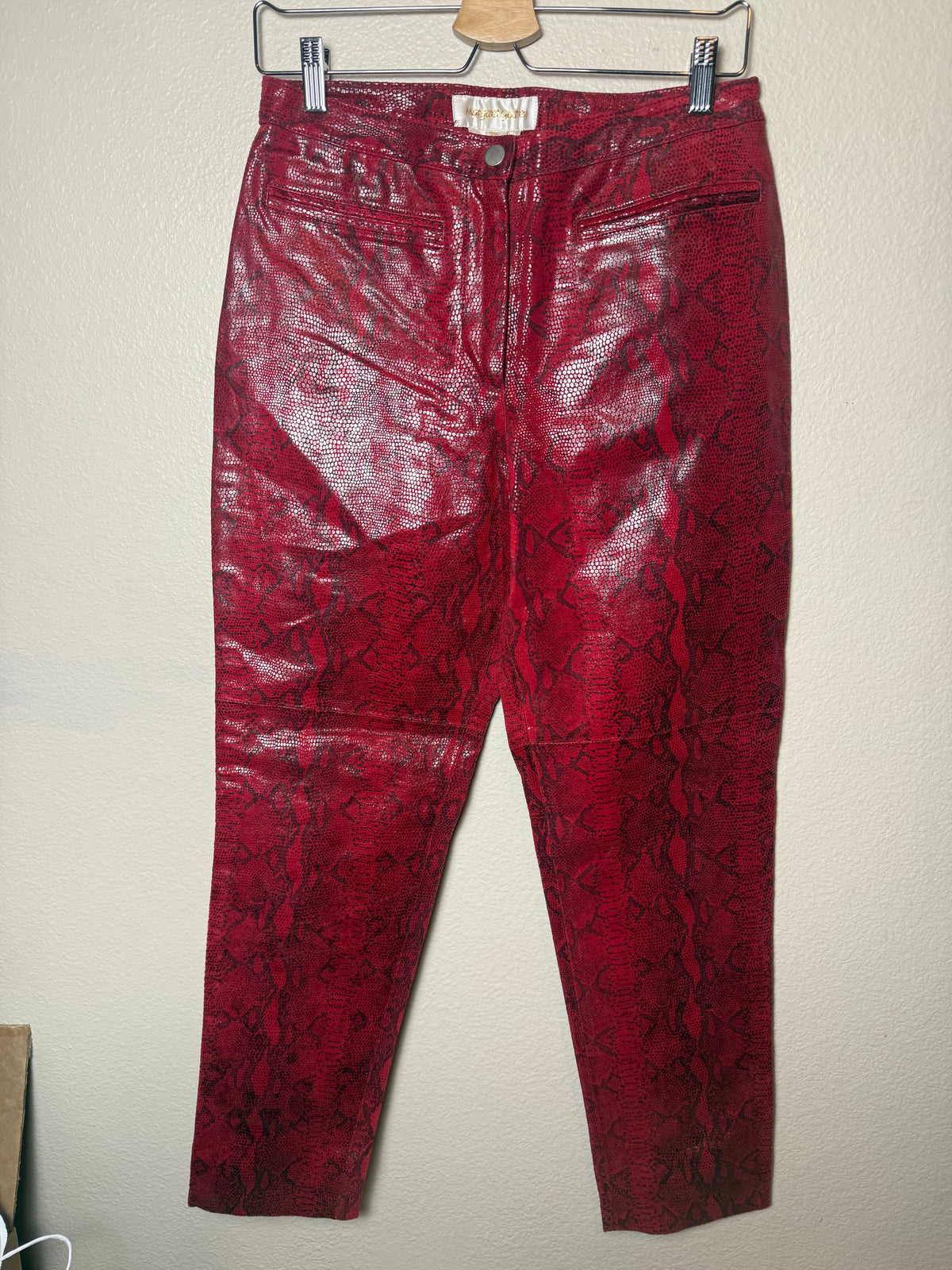 Margaret Godfrey 100% Leather Size 10 Red Snakeskin Skinny Pants