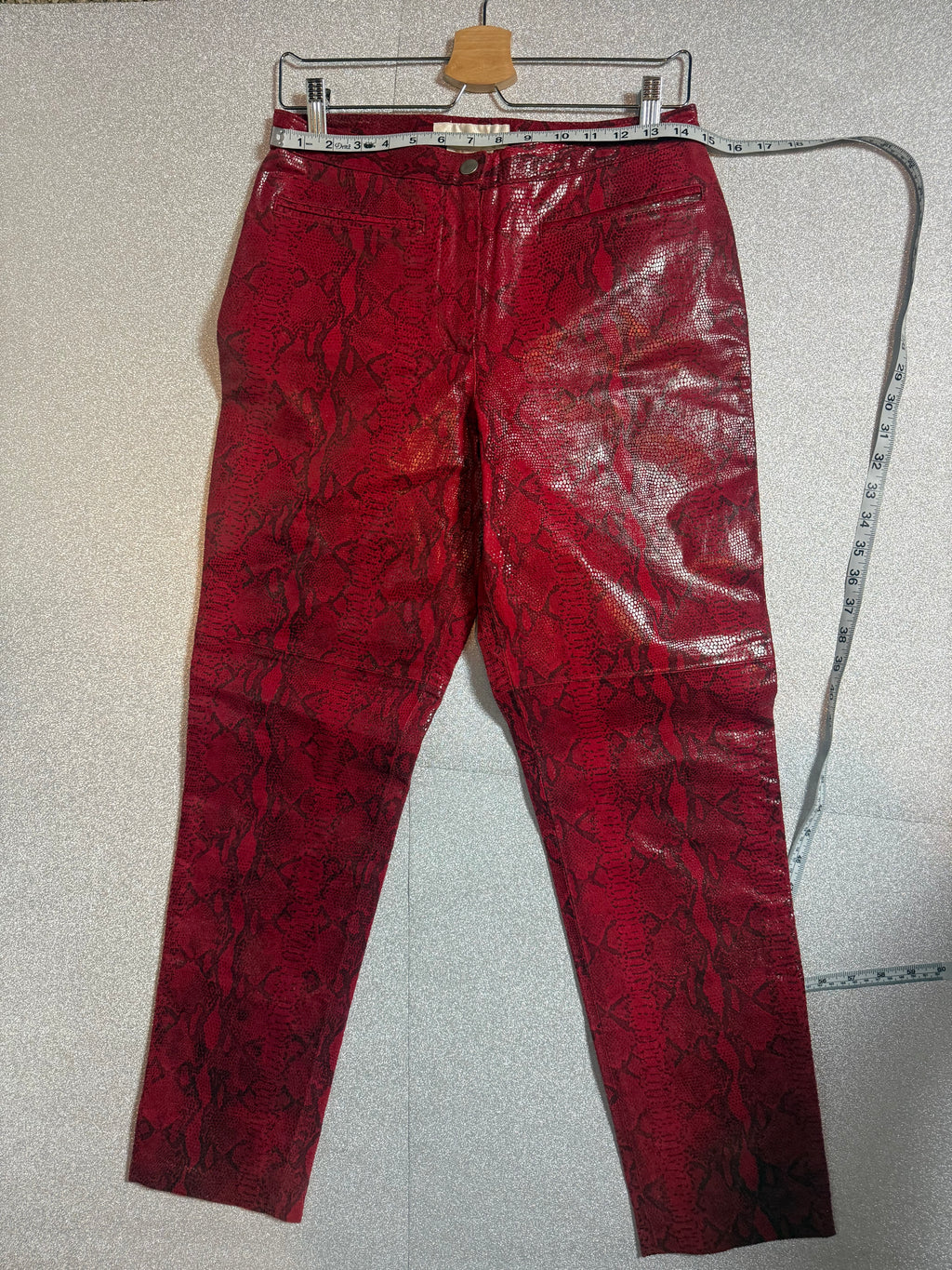 Margaret Godfrey 100% Leather Size 10 Red Snakeskin Skinny Pants