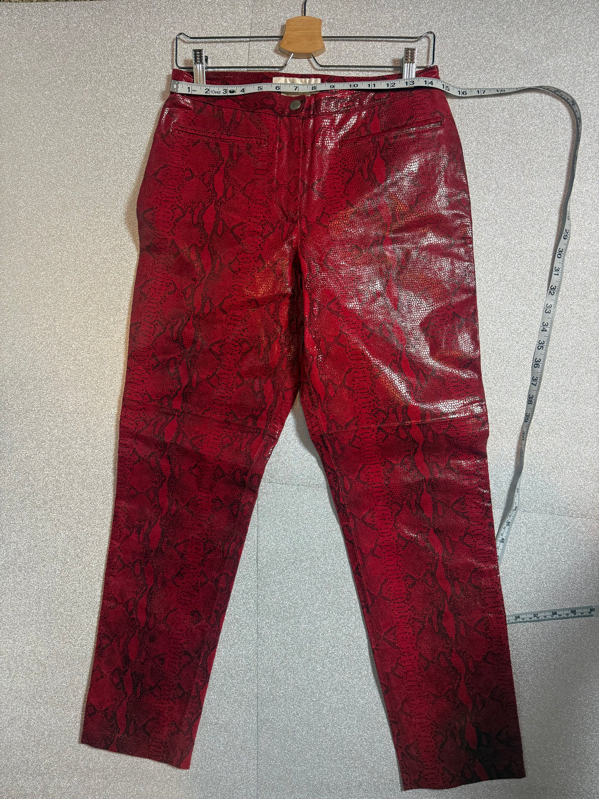 Margaret Godfrey 100% Leather Size 10 Red Snakeskin Skinny Pants