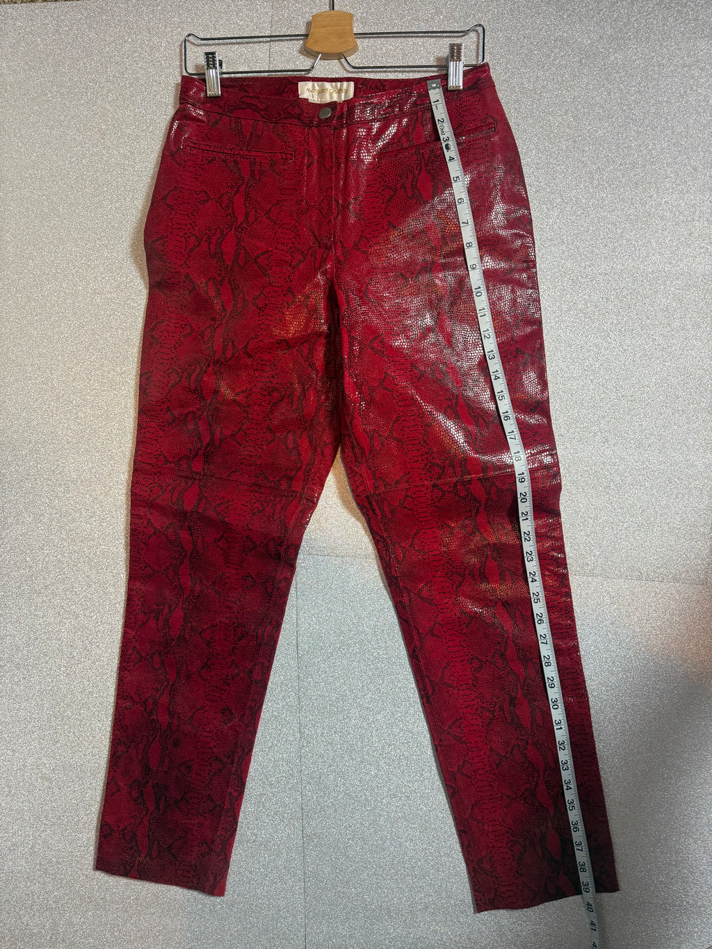 Margaret Godfrey 100% Leather Size 10 Red Snakeskin Skinny Pants