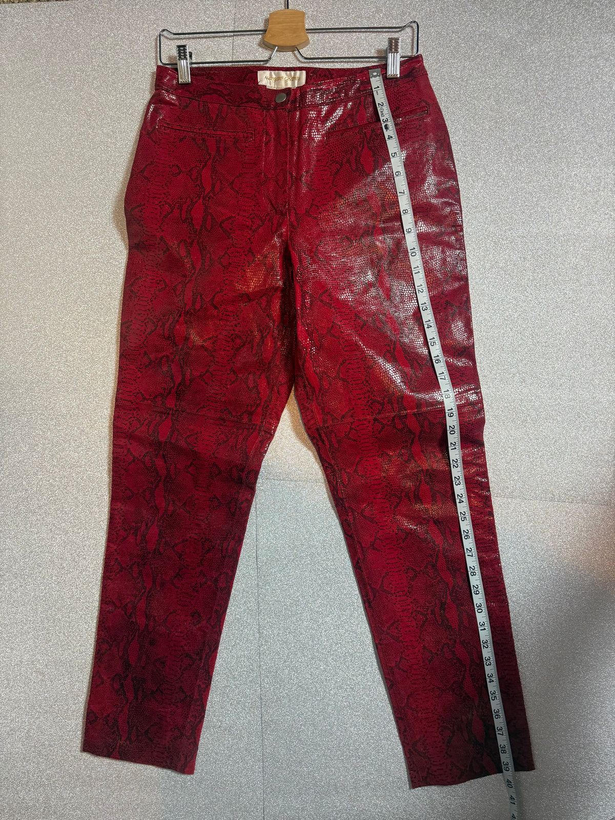 Margaret Godfrey 100% Leather Size 10 Red Snakeskin Skinny Pants