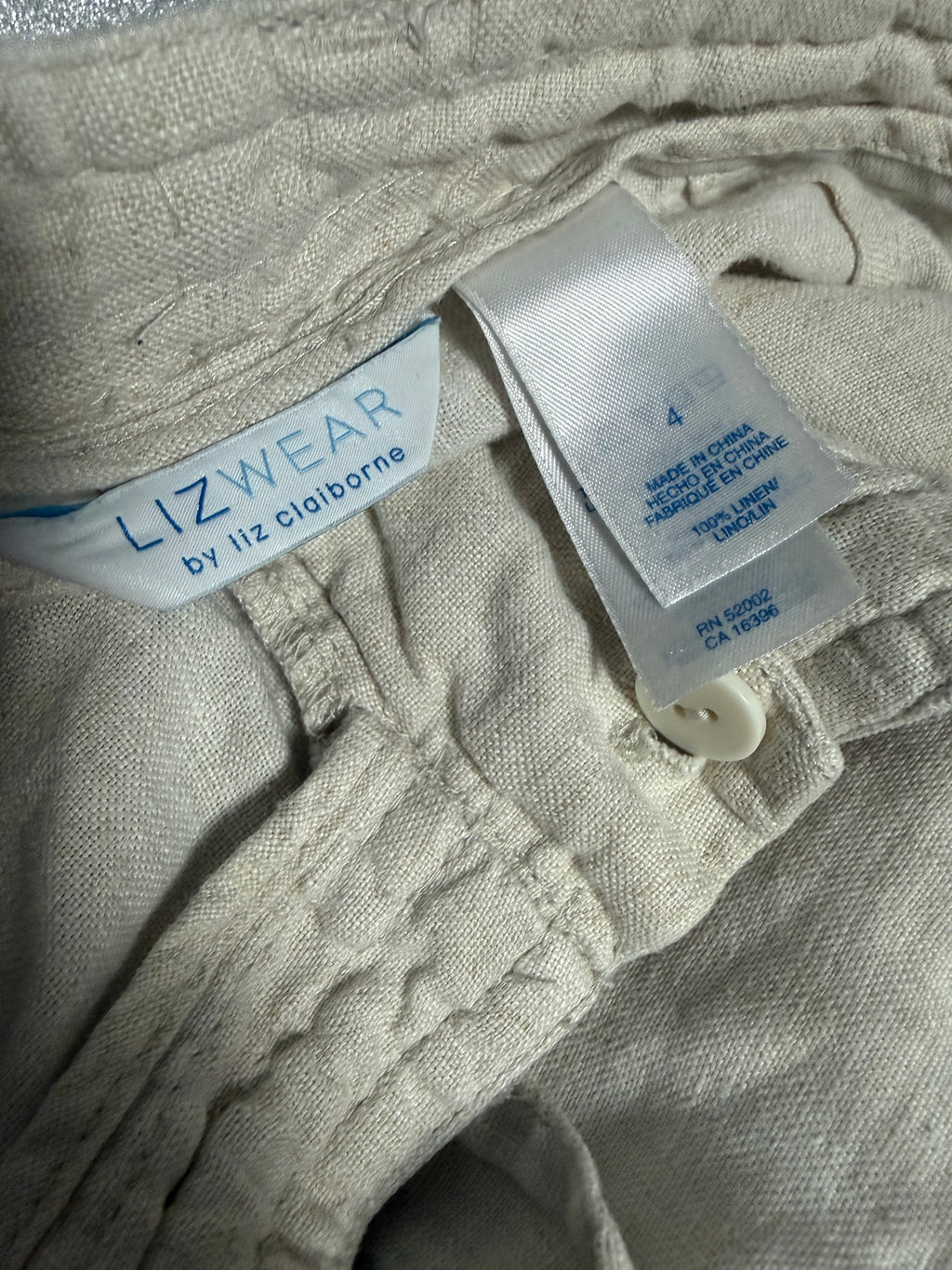 Lizwear 100% Linen Size 4 Beige Capri Pants
