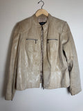 Alfani 100% Leather L Beige Zip Up Jacket