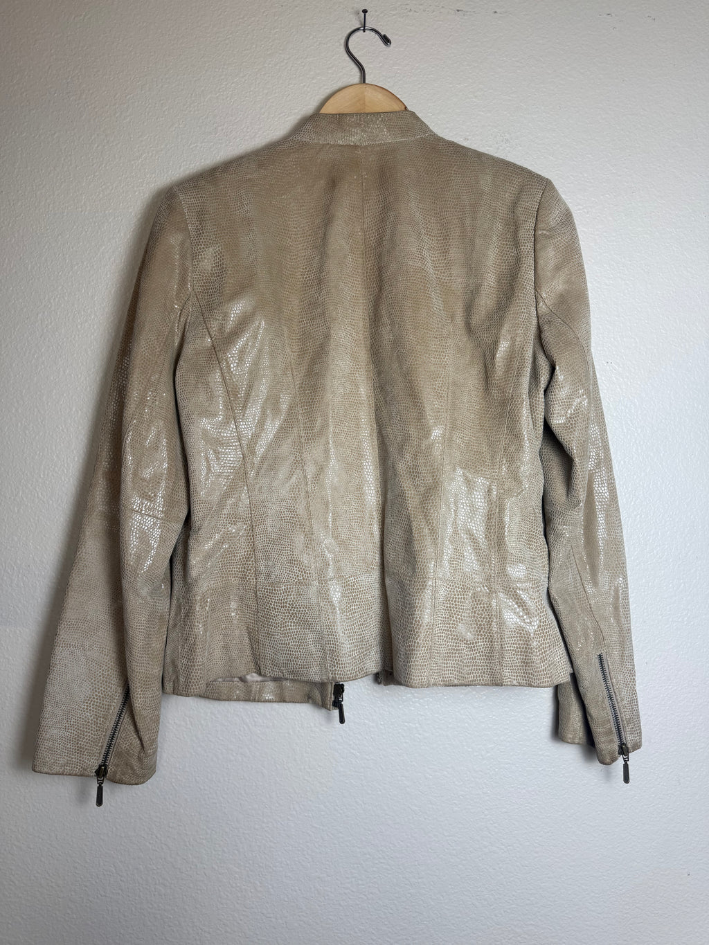 Alfani 100% Leather L Beige Zip Up Jacket