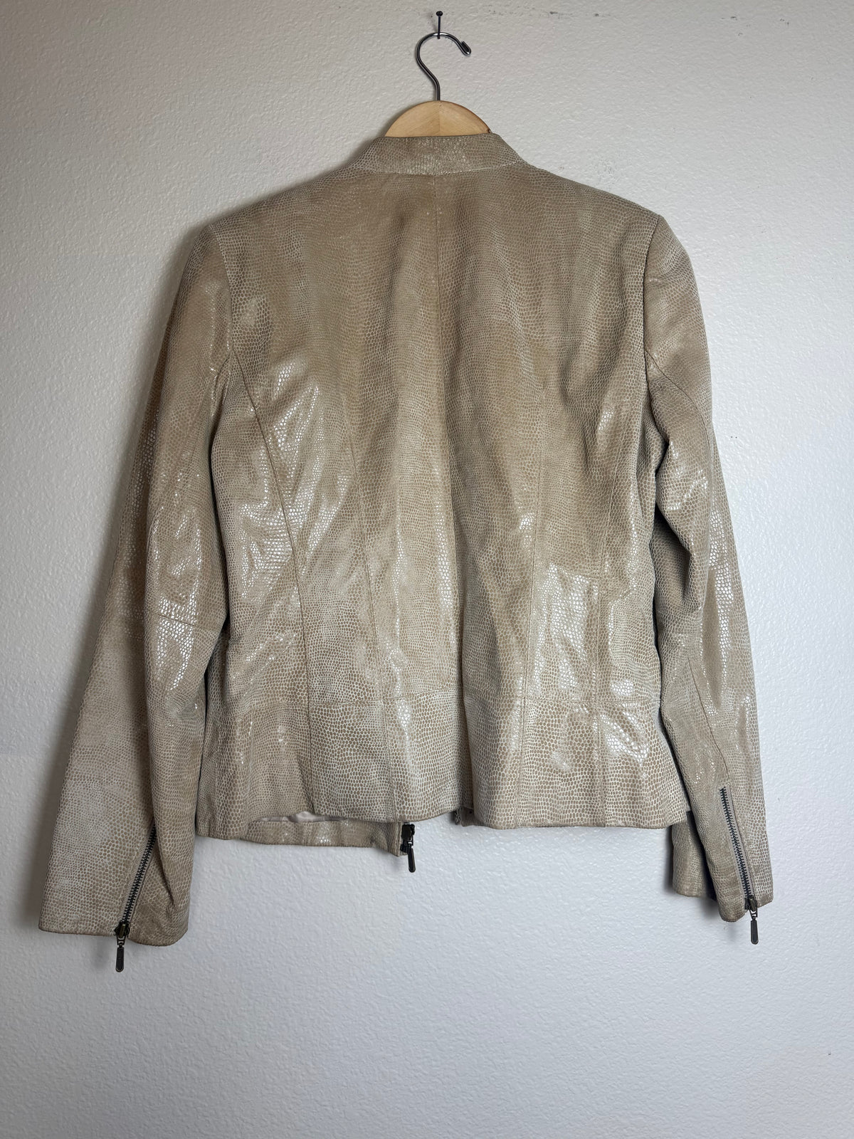 Alfani 100% Leather L Beige Zip Up Jacket