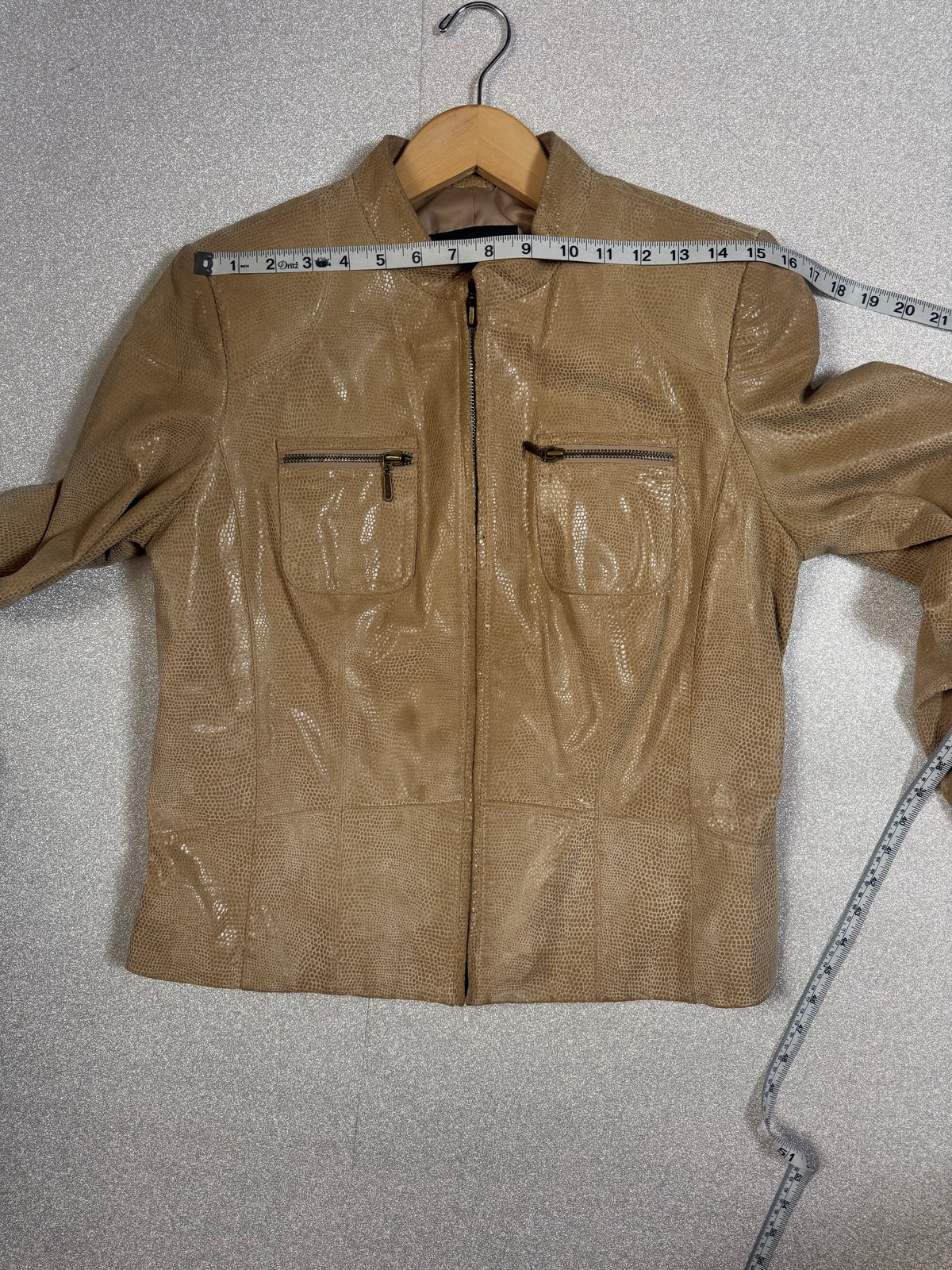 Alfani 100% Leather L Beige Zip Up Jacket