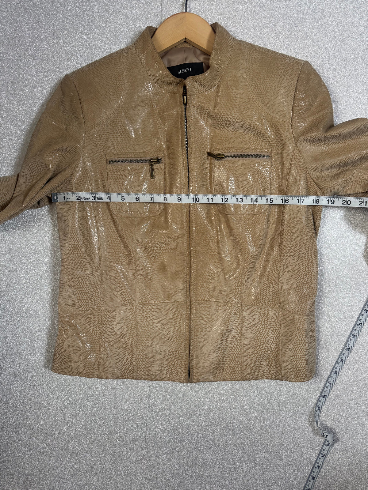 Alfani 100% Leather L Beige Zip Up Jacket