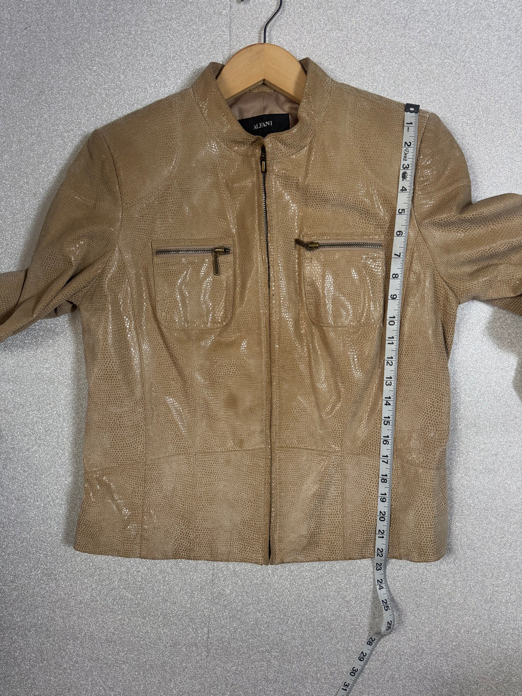 Alfani 100% Leather L Beige Zip Up Jacket