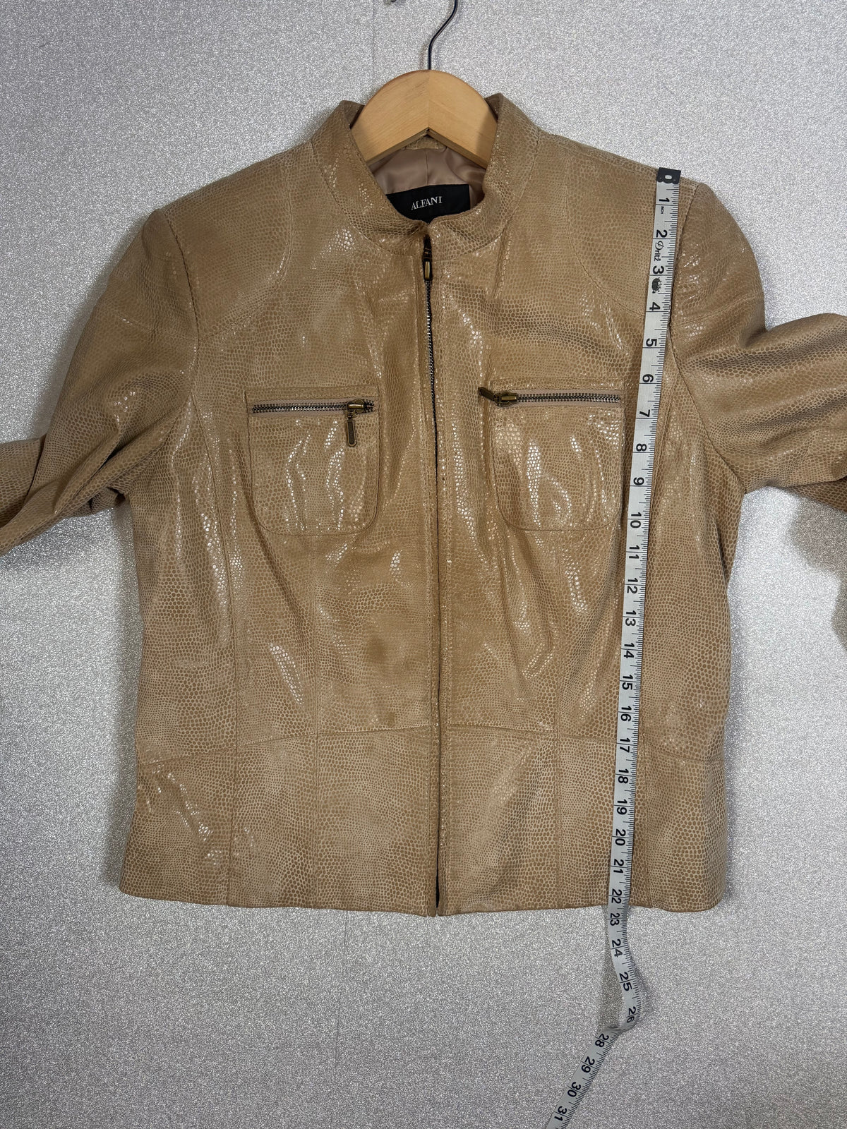 Alfani 100% Leather L Beige Zip Up Jacket