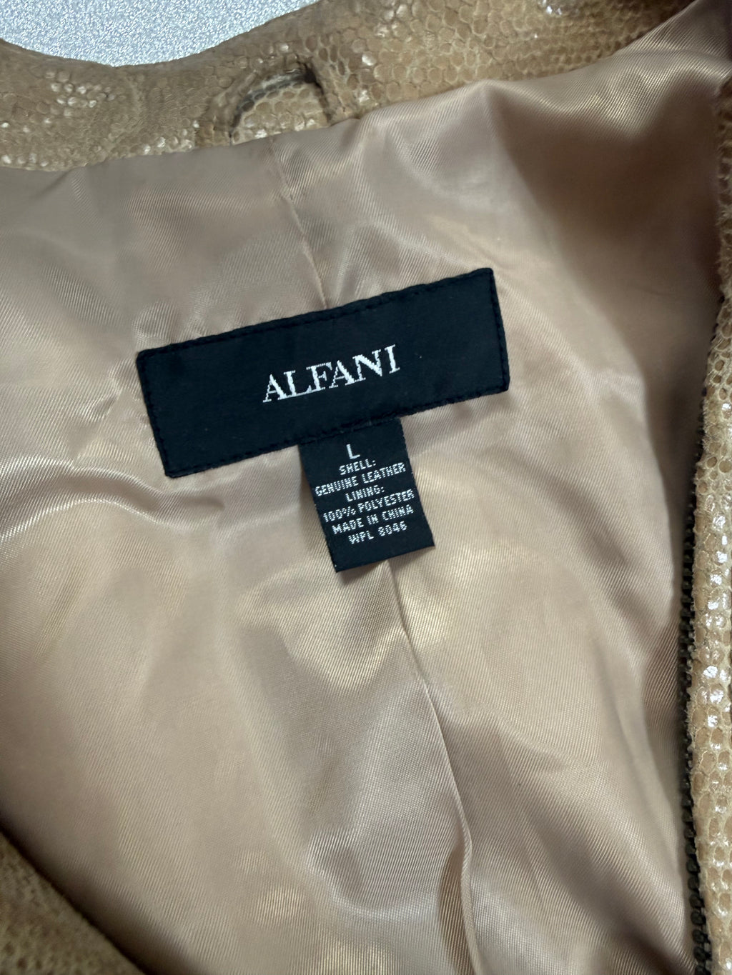 Alfani 100% Leather L Beige Zip Up Jacket