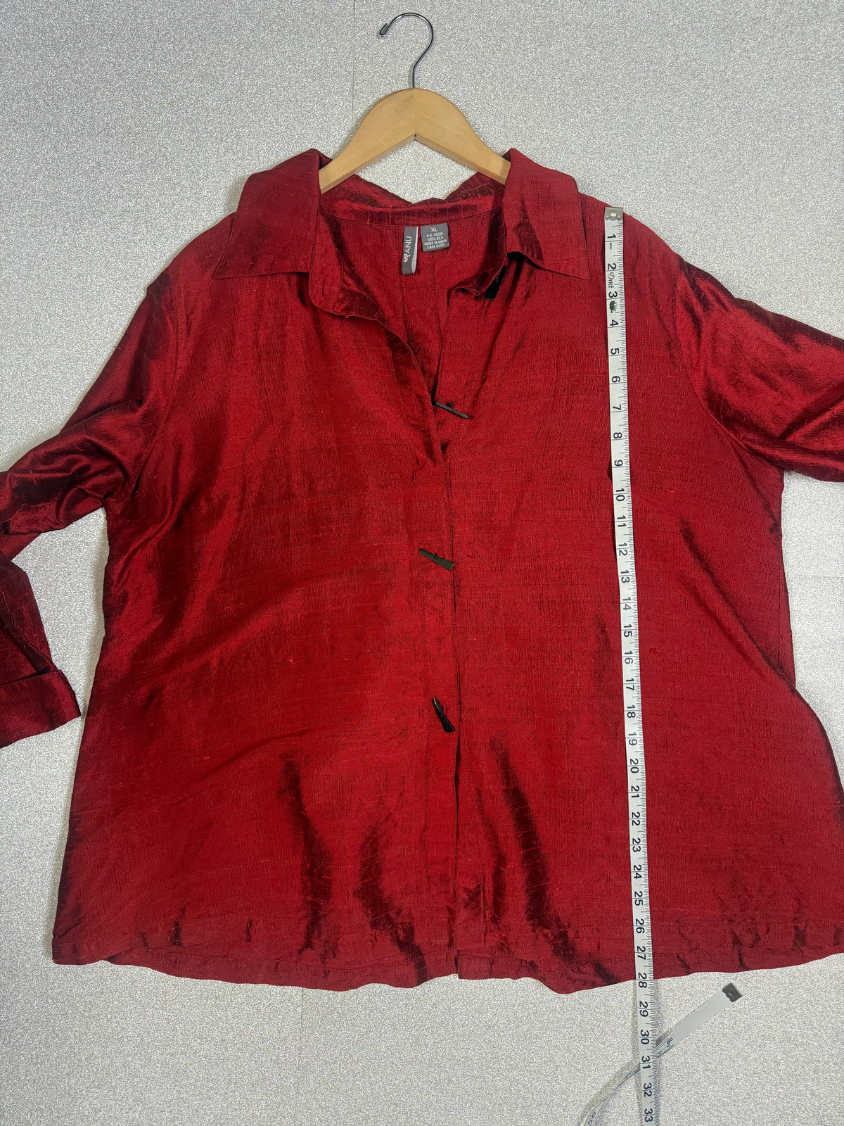Anu 100% Silk XL Red Collared Button Down