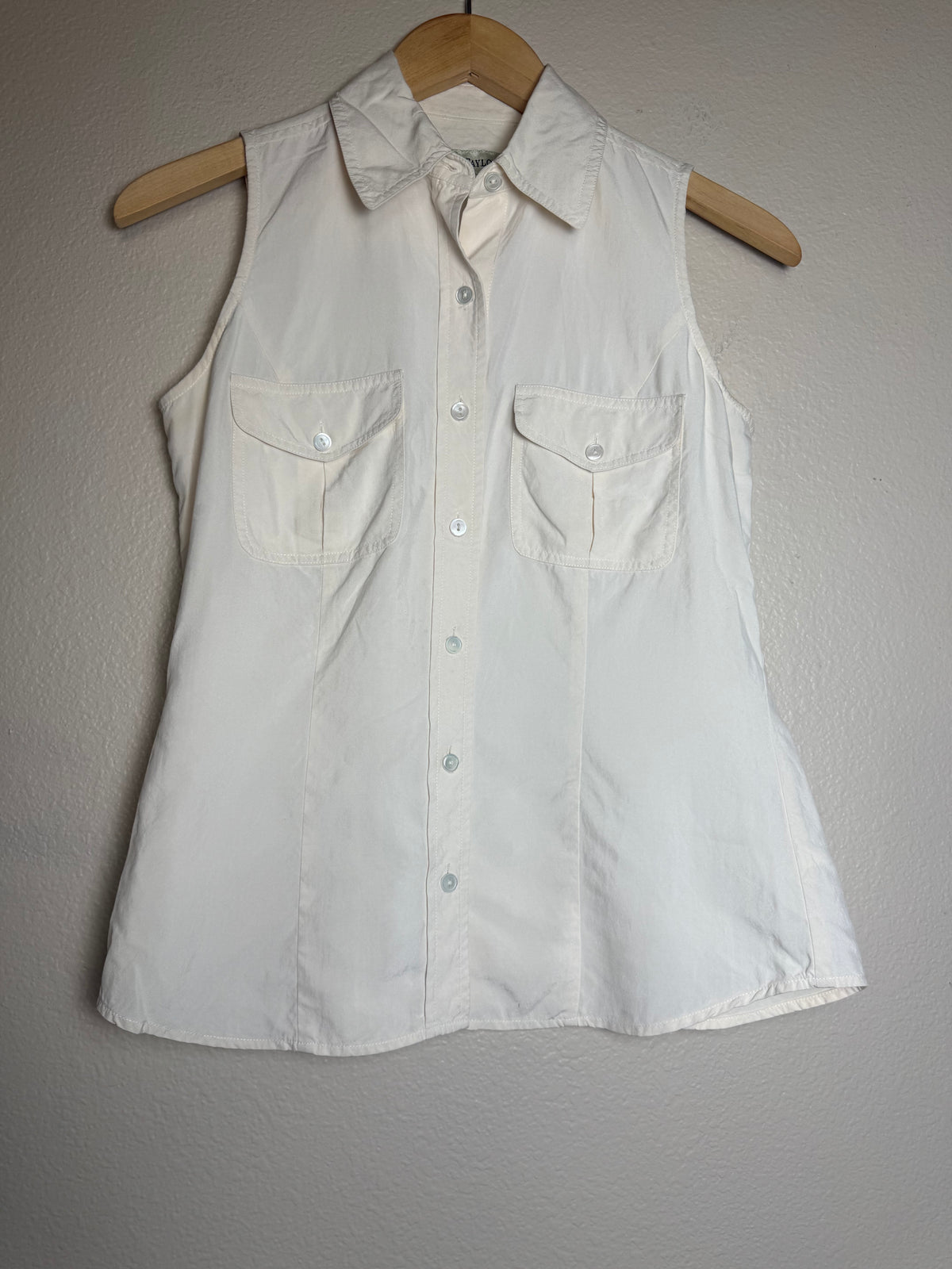 Ann Taylor 100% Silk Size 2 Off-White Collared Tank Top