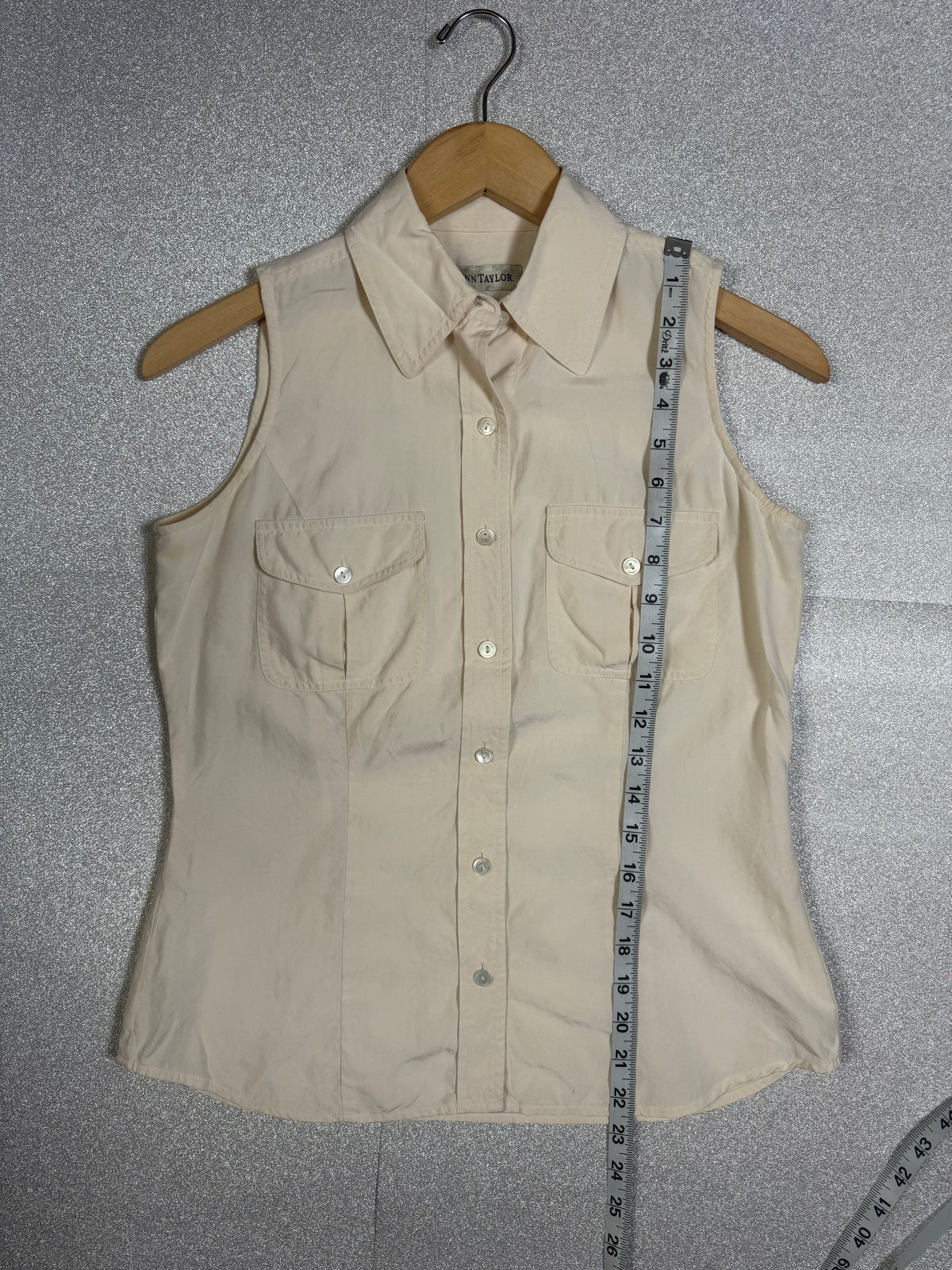 Ann Taylor 100% Silk Size 2 Off-White Collared Tank Top