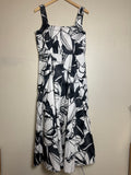 Donna Karan 100% Cotton Size 16 Black and White Plant Print Tank Top Midi Dress