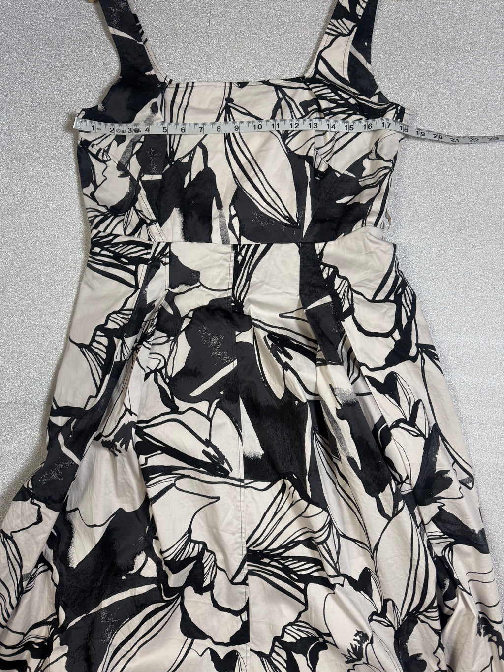 Donna Karan 100% Cotton Size 16 Black and White Plant Print Tank Top Midi Dress