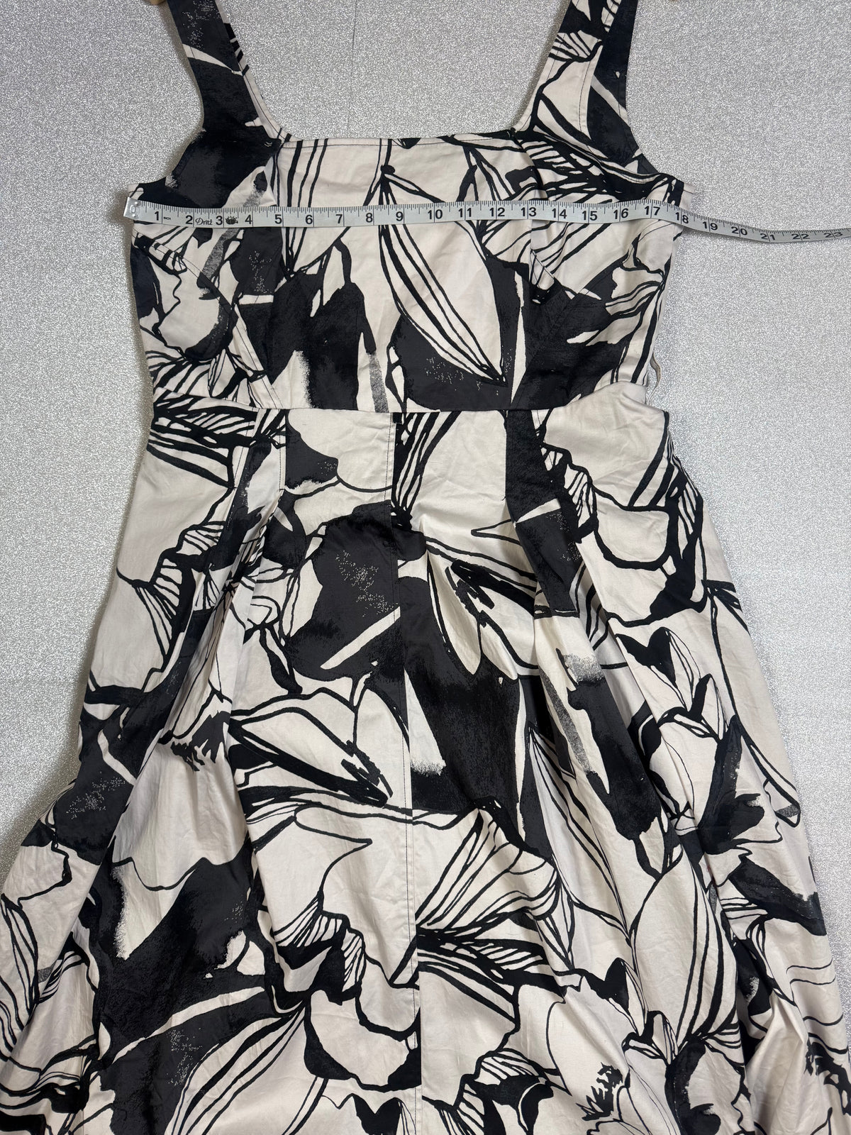 Donna Karan 100% Cotton Size 16 Black and White Plant Print Tank Top Midi Dress