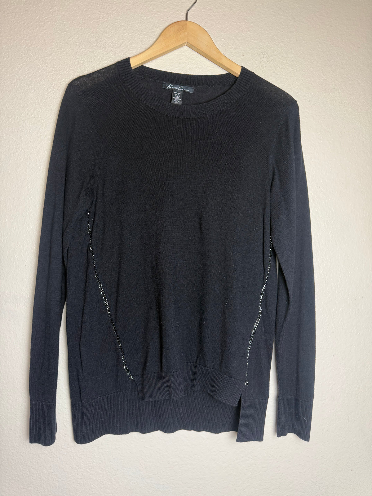 Kenneth Cole 75% Cotton 25% Modal M Black Sweater With Chain Detail