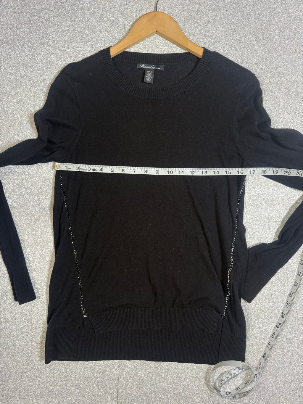 Kenneth Cole 75% Cotton 25% Modal M Black Sweater With Chain Detail