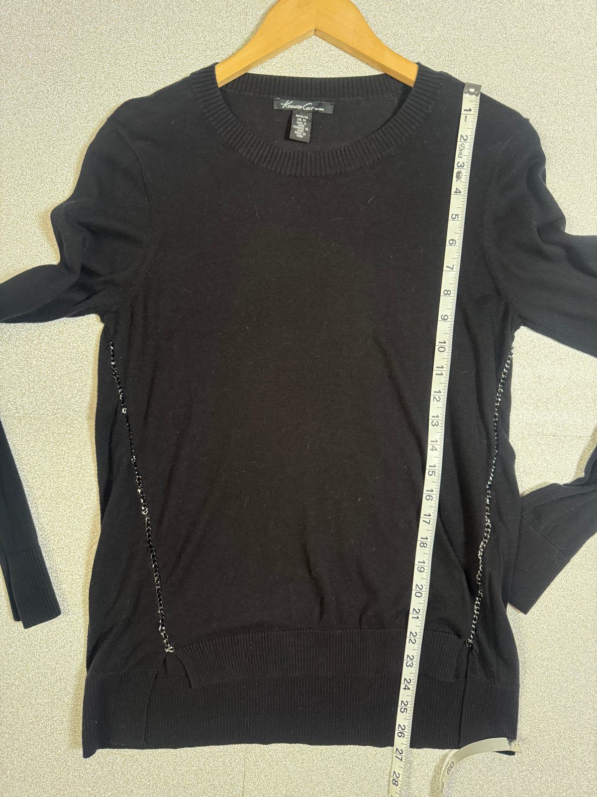 Kenneth Cole 75% Cotton 25% Modal M Black Sweater With Chain Detail