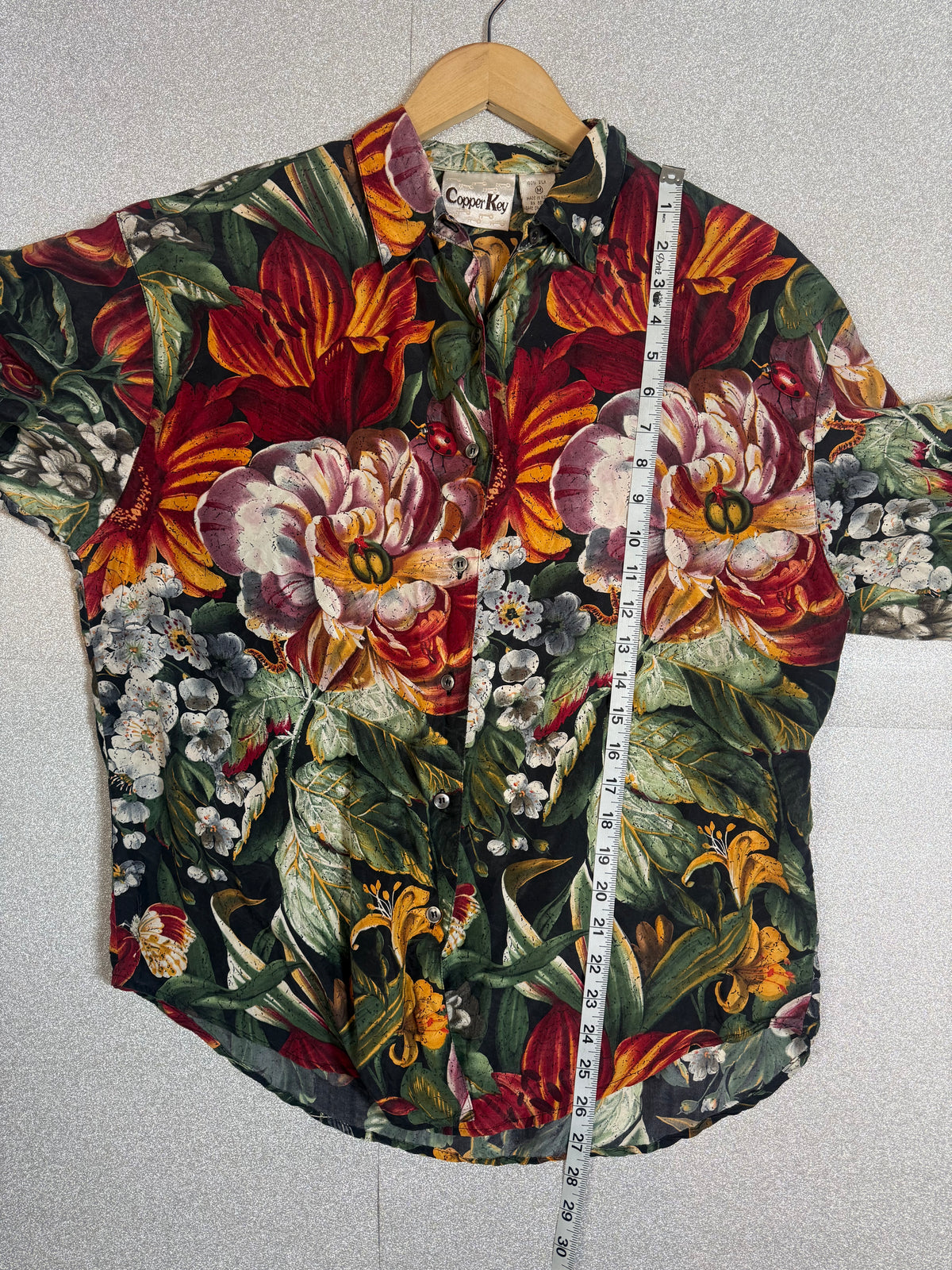 Copper Key 100% Silk M Floral Print Collared Button Down