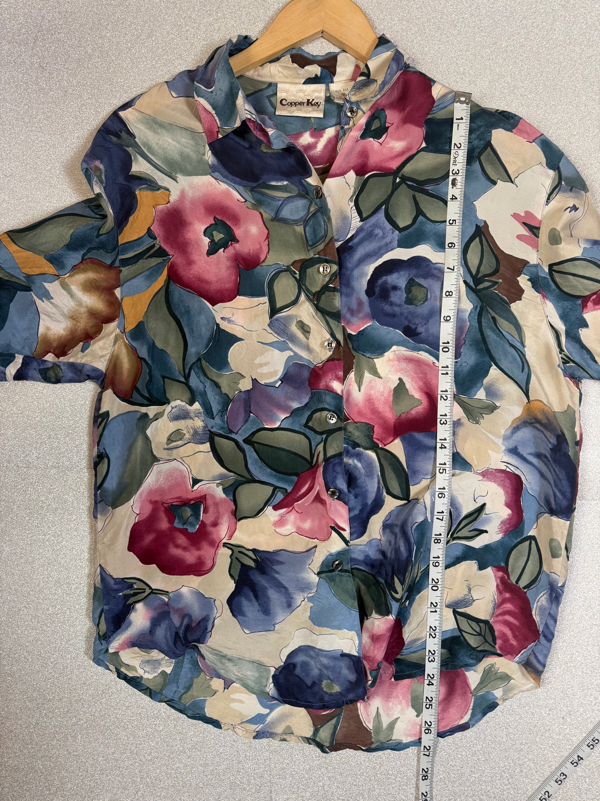 Copper Key 100% Silk S Floral Print Collared Button Down