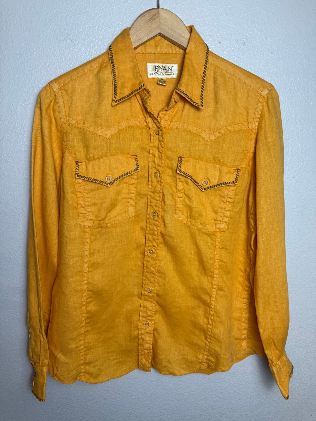 Ryan Michael 100% Linen M Mustard Yellow Button Down Shirt