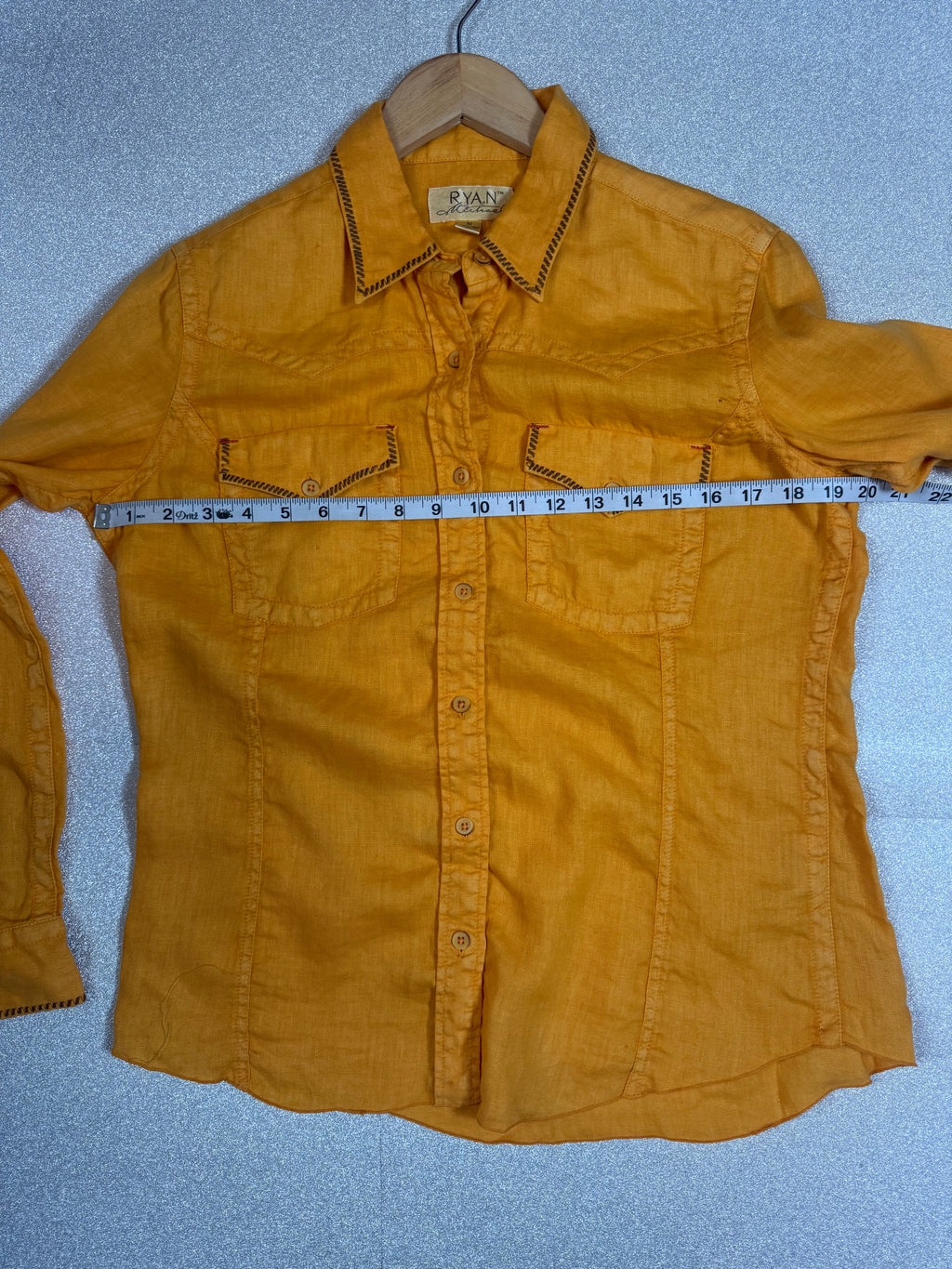 Ryan Michael 100% Linen M Mustard Yellow Button Down Shirt