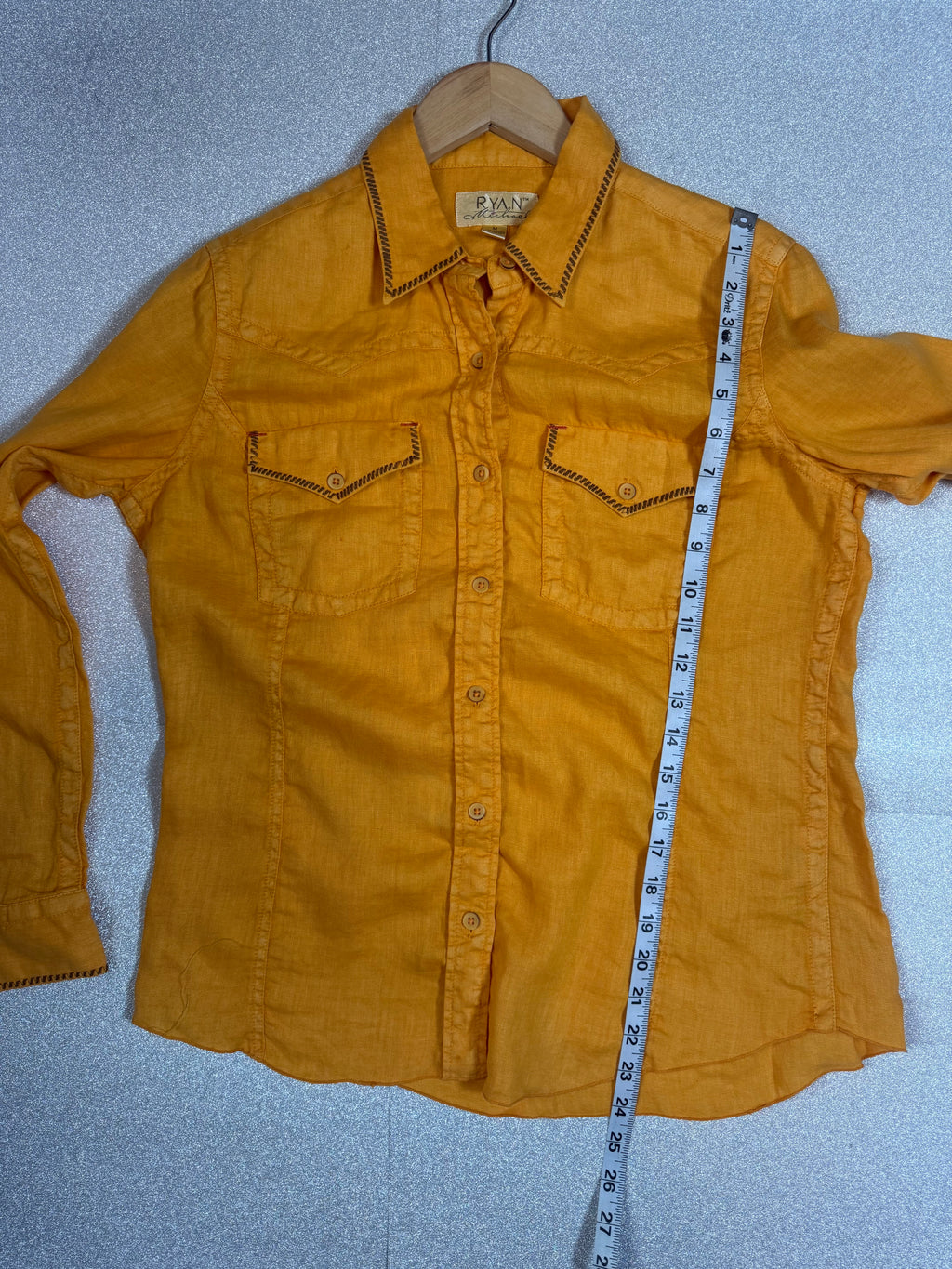 Ryan Michael 100% Linen M Mustard Yellow Button Down Shirt