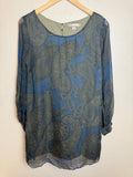 Love 21 100% Silk M Blue and Green Paisley Long Sleeve Mini Dress